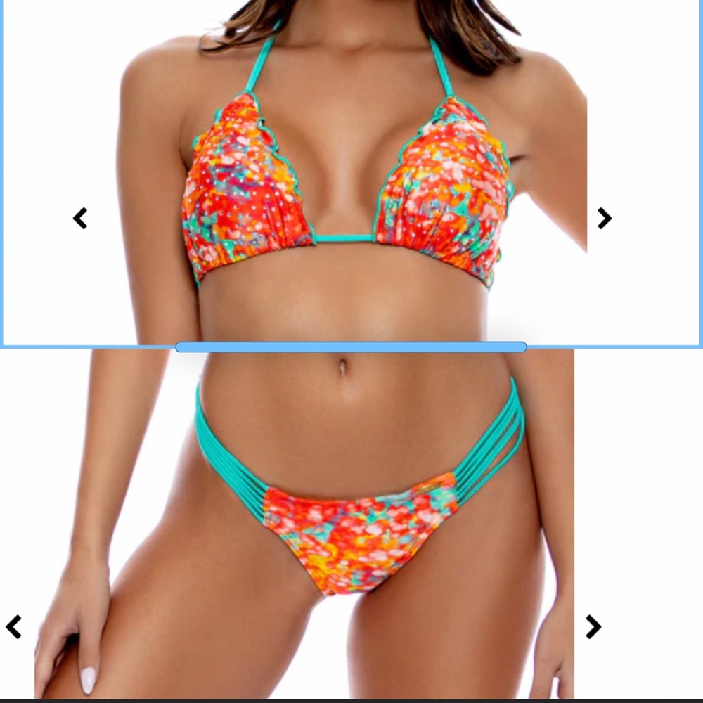 Luli Fama Fiesta de Flores orange bikini set sz Small